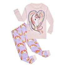 Aolyty Toddler Girls Heart Pajamas Set Long Sleeve Unicorn Pjs 5T