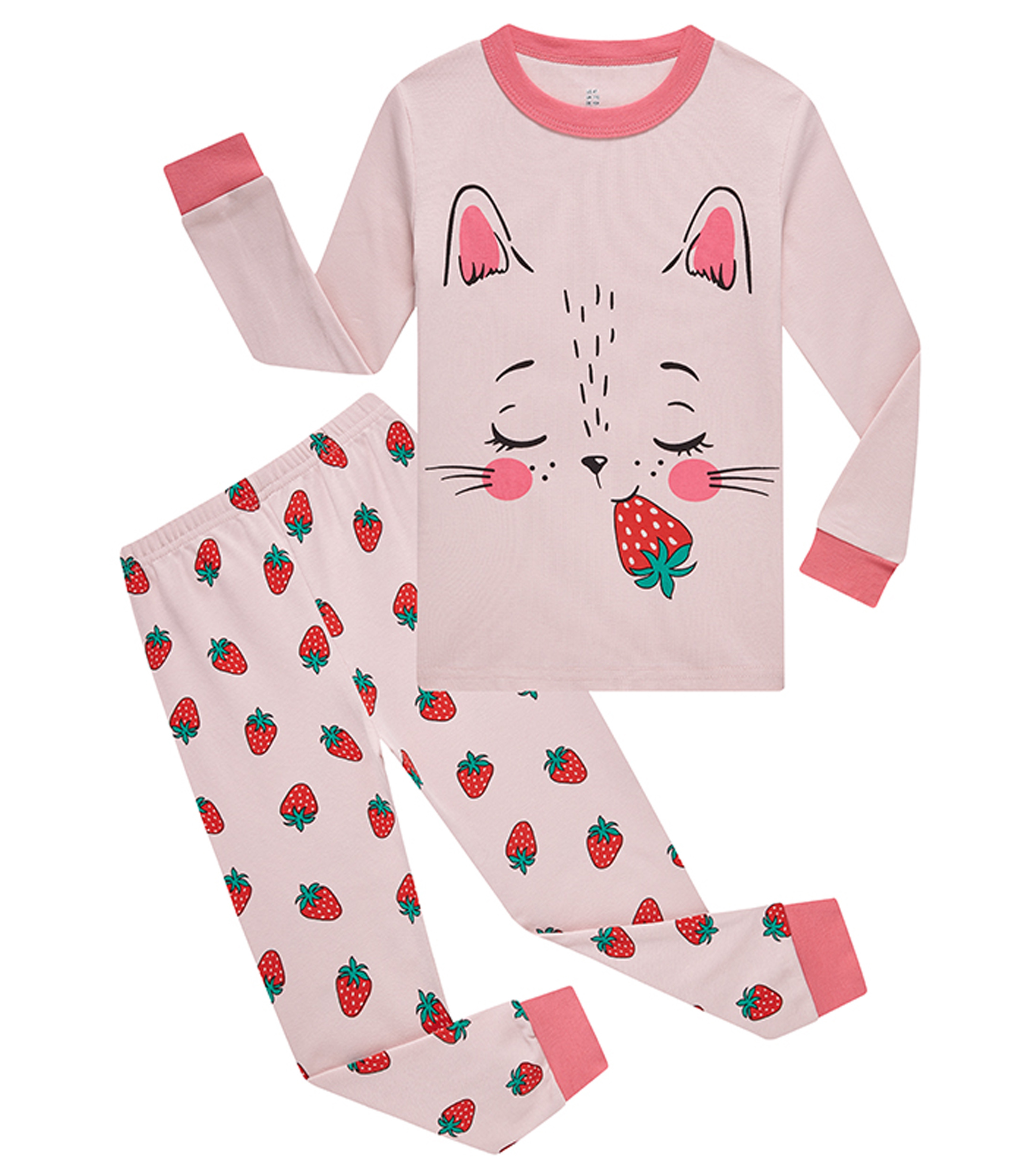 Aolyty Toddler Girls Strawberry Pajamas Cotton Cute Cat Pajama Sets 6T