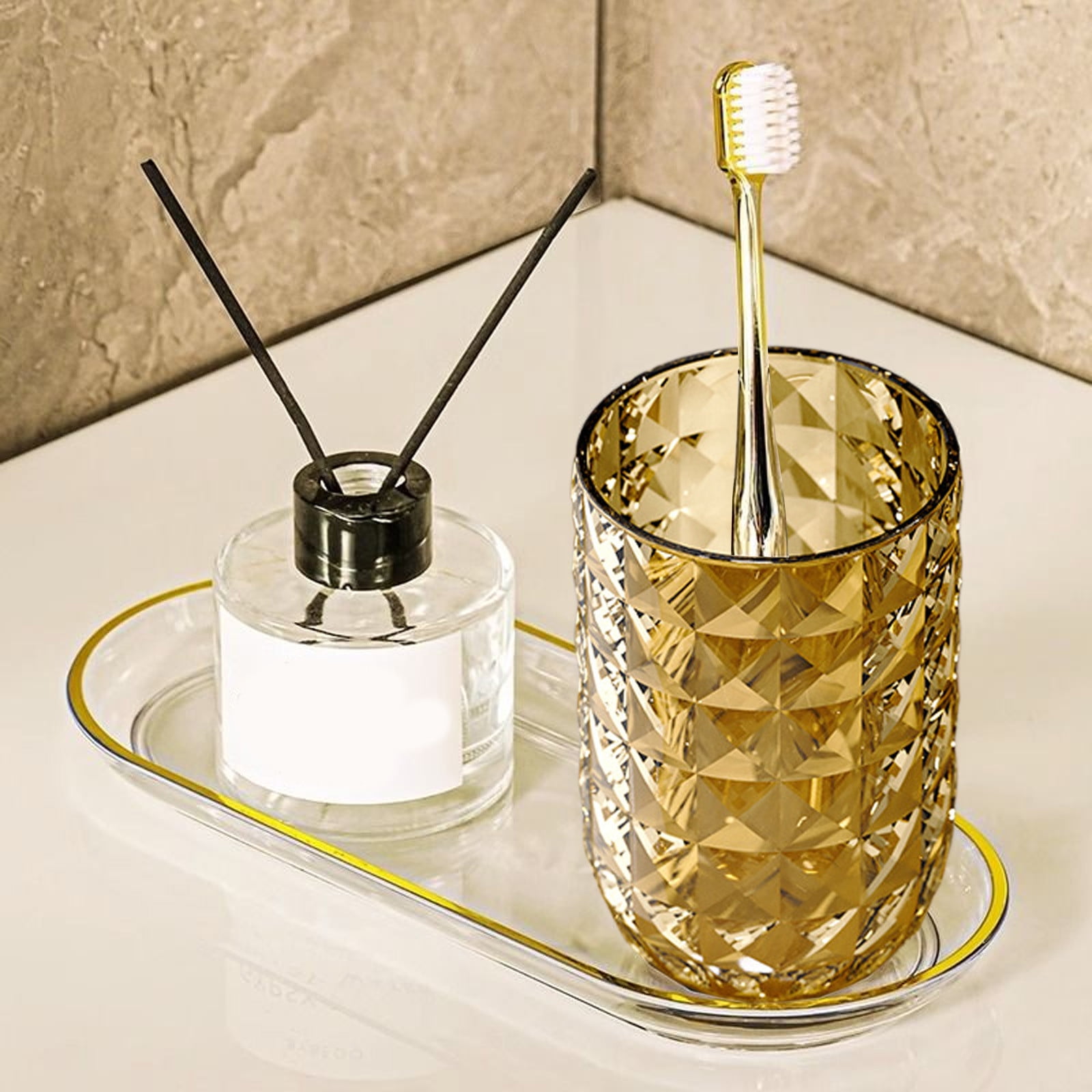 Aomasi Transparent Toothbrush & Toothpaste Holder, Bathroom Glass Cup ...