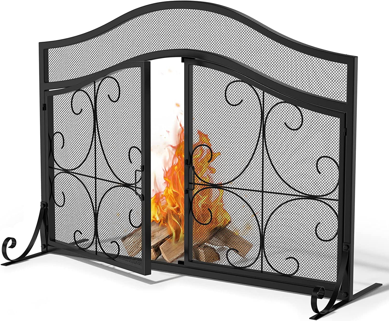 Aomedeelf Fireplace Screen, 43x33 inch Metal Mesh Fireplace Cover with