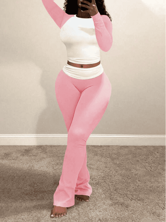 Lounge Sets For Women 2 Piece Outfits Fall Comfy Tracksuits-Pink-2XL