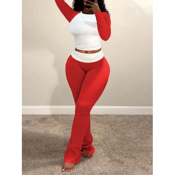 Aomice Lounge Sets For Women 2 Piece Outfits Fall Comfy Tracksuits-Red-2XL
