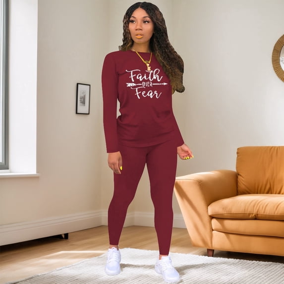 Aomice Lounge Sets For Women Two Piece Outfits For Women Casual-Burgundy-L
