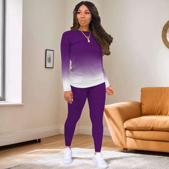 Aomice Lounge Sets For Women Two Piece Outfits For Women Casual-Gradient Purple-L