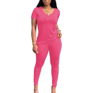 Aomice Lounge Sets for Women 2 Piece Summer Casual Jogger Workout Outfits Short Tops Long Pant Sweat suit leggings set-XL-Rose Red