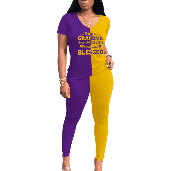 Aomice Lounge for Women 2 Piece Summer Casual Jogger Workout Outfits Short Tops Long Pant Sweatsuit leggings set-XXL-Purple Yellow
