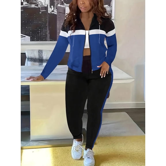 Aomice Two Piece Outfits For Women Long Sleeve Lounge Sets Zip Up Tracksuits Jogger Pants Set-Blue-2XL