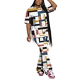 thumbnail image 1 of Aomice Women 2 Piece Lounge Outfits Short Sleeve Top and Flare Pants Sets Tracksuit Colorful 2XL, 1 of 5
