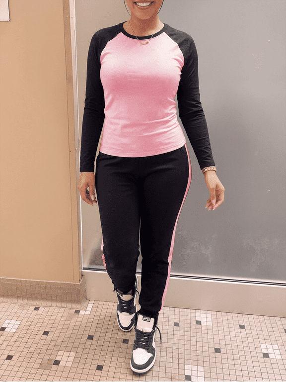 Women's 2 Piece Tracksuit Outfits for Women Jogger Bodycon Pants Set-Black Pink-M