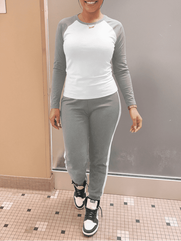 Women's 2 Piece Tracksuit Outfits for Women Jogger Bodycon Pants Set-White Gray-M