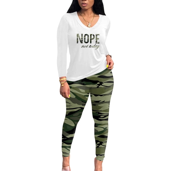 Aomice Women's Tracksuits 2 Piece Outfits Sweatsuit Long Sleeve Top Jogger Legging Pants Sets-Camouflage White-2XL