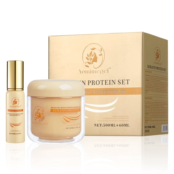 Aomimegel Hair Mask Argan Oil Set Deep Repair Conditioning Collagen Hair Treatment for Dry and Damaged Hair All Hair Types 16.9 fl oz + 2 fl oz