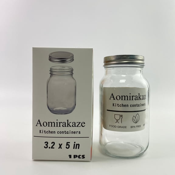 Aomirakaze Kitchen containers,Glass Regular Mouth Mason Jars, 16 oz Clear Glass Jars with Silver Metal Lids for Sealing, Canning Jars for Food Storage, Overnight Oats