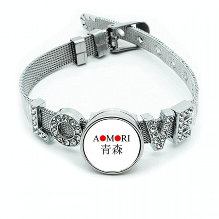 Aomori Japaness City Name Red Sun Flag Bracelet Wristband Crystal Love Adjustable Bangle