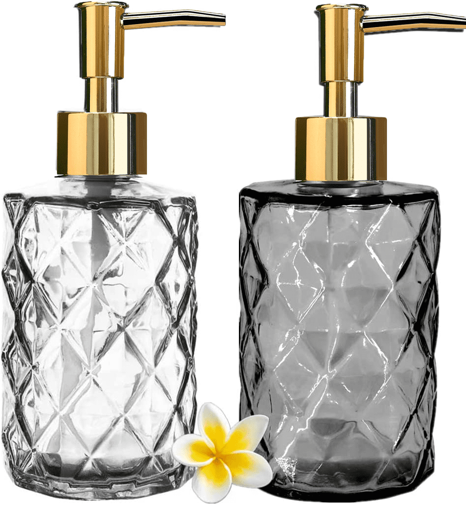 Clear Glass Diamond Pattern Soap Dispenser