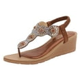 thumbnail image 1 of Aompmsdx Women Wedges Sandals Elastic Ankle Strap Casual Bohemian Beach Shoes Rhinestone Decor Slingback Wedge Sandalsshoes, 1 of 5