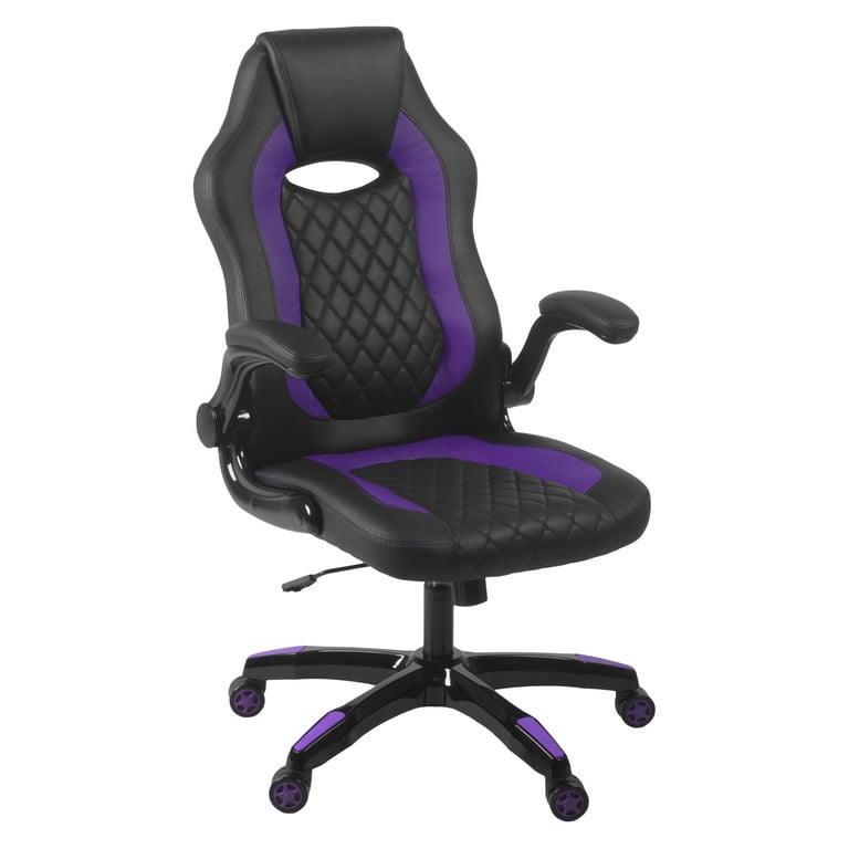Aon Archeus Gaming Style Computer Desk Chair Built In Lumbar Support Flip Up Arm Lock Tilt 360 Swivel 300 lb. max Black Purple Walmart