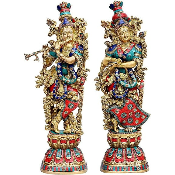 Aona Brass Pair of Big Size Radha Krishna Idol (Red, 29 x 9 x 6 Inches) (AONARK01)