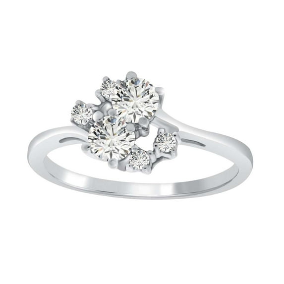 Aone 0.50 Ct Round Shape 2 Natural Diamond (I-J/I2-I3) In Center With 4 white Side Diamonds Elegant Big Two-Stone Design Crafted In 14K Rose White and Yellow Gold Engagement wedding Ring For Women
