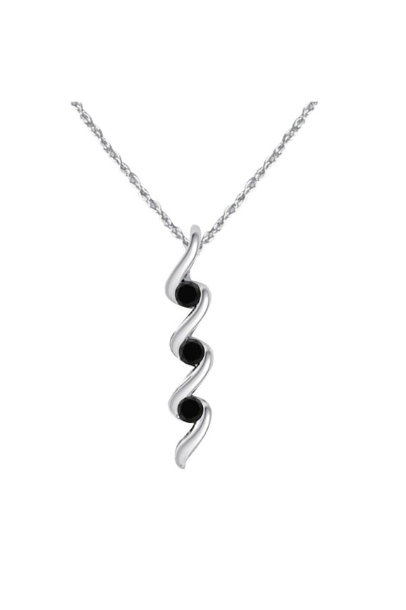 Aone Jewelry 0.10 Carat Natural Black Diamond 3 Stone Spiral Design Pendant Necklace For Woman Crafted In 10k Rose White and Yellow Gold With 18 Gold Plated Over 925 Sterling Silver Box Chain