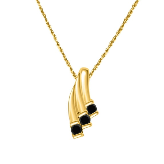 Aone Jewelry 0.25 Carat Natural Black Diamond 3 Stone Channel-Set Design Pendant Necklace For Woman Crafted In 10k Rose White and Yellow Gold With 18 Gold Plated Over 925 Sterling Silver Box Chain