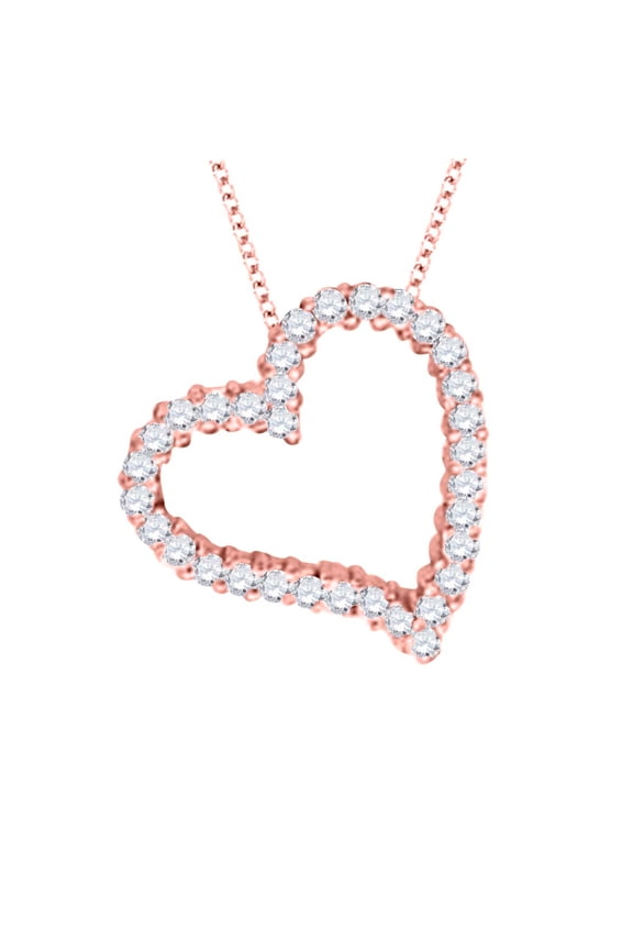 Aone Jewelry 0.75 Carat Round Natural Diamond ( H-I / I1-I2 ) 14K Rose/ White/ Yellow Gold Heart Shape Pendant Necklace With 18 Gold Plated 925 Sterling Silver Box Chain