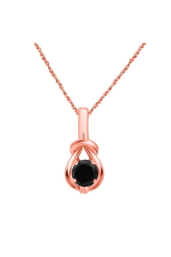 Aone Jewelry 1.0 Carat Natural Black Diamond Beautiful Knot Design Pendant Necklace For Woman Crafted In 10k Rose White and Yellow Gold With 18 Gold Plated Over 925 Sterling Silver Box Chain