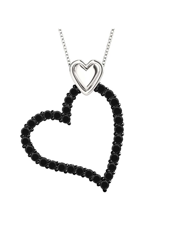 Aone Jewelry 1.00 Carat Natural Black Diamond Heart Shape Pendant Necklace In 14K Solid Rose, White & Yellow Gold With 18 925 Sterling Silver Box Chain Over The Gold