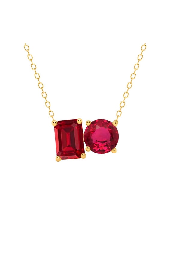 Aone Jewelry 3.00 Carat Lab Created Ruby Toi Et Moi Pendant Necklace for Women | AAA Color | 14K Gold Over 925 Sterling Silver with Silver Cable Chain – Rose, White & Yellow Gold