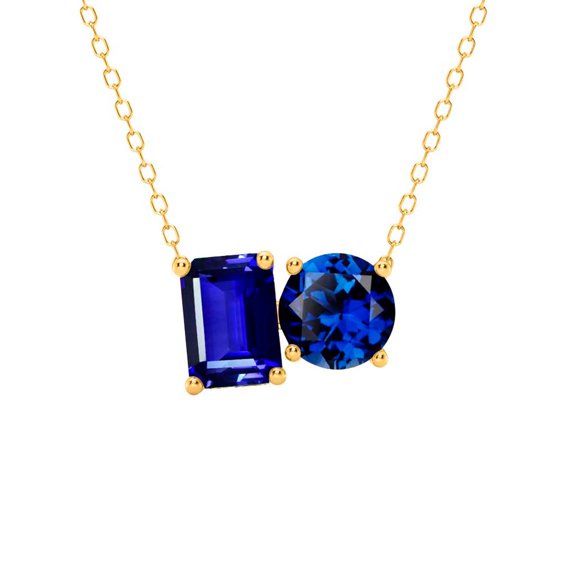 Aone Jewelry 3.00 Carat Lab Created Sapphire Toi Et Moi Pendant Necklace for Women | AAA Color | 14K Gold Over 925 Sterling Silver with Silver Cable Chain – Rose, White & Yellow Gold