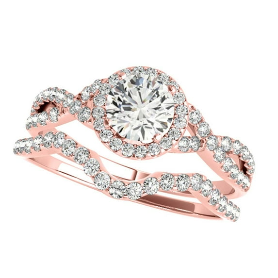 Aone Jewelry 3/4 Carat Natural Diamond Halo Engagement Wedding Bridal Set Trio Ring With Twisted Design For Woman Crafted In 10K Solid Rose White and Yellow Gold