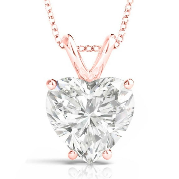 Aone Jewelry 3 Carat Heart Shape Moissanite Solitaire Pendant Necklace for Women | EF-VS1 Clarity | 14K Gold Over 925 Sterling Silver with Cable Chain in Rose, White & Yellow Gold