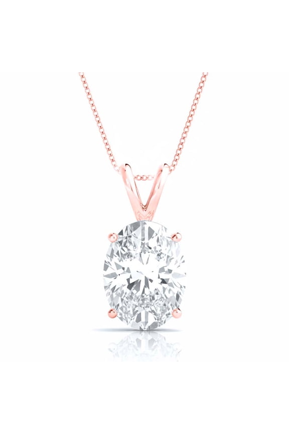 Aone Jewelry 6 Carat Oval Shape Moissanite Solitaire Pendant Necklace for Women | EF-VS1 Clarity | 14K Gold Over 925 Sterling Silver with Cable Chain – Rose, White & Yellow Gold