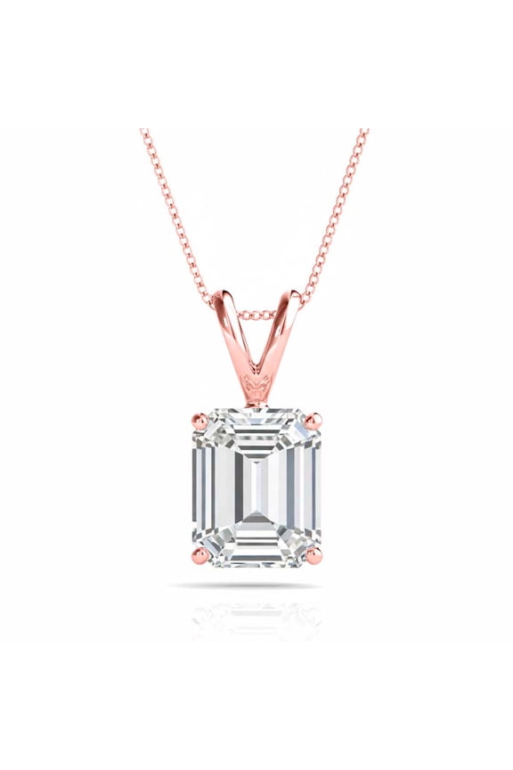 Aone Jewelry 8 Carat Emerald Cut Moissanite Solitaire Pendant Necklace for Women | EF-VS1 Clarity | 14K Gold Over 925 Sterling Silver with Cable Chain in Rose, White & Yellow Gold