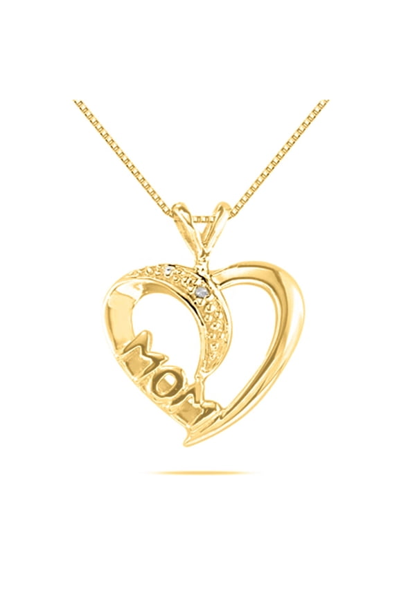 Aone Jewelry Engagement Necklace for Women 0.005 Carat Diamond and Mom Accented Heart Pendant prong 10K Yellow Gold With 18'' Yellow Rhodium Plated Silver Chain