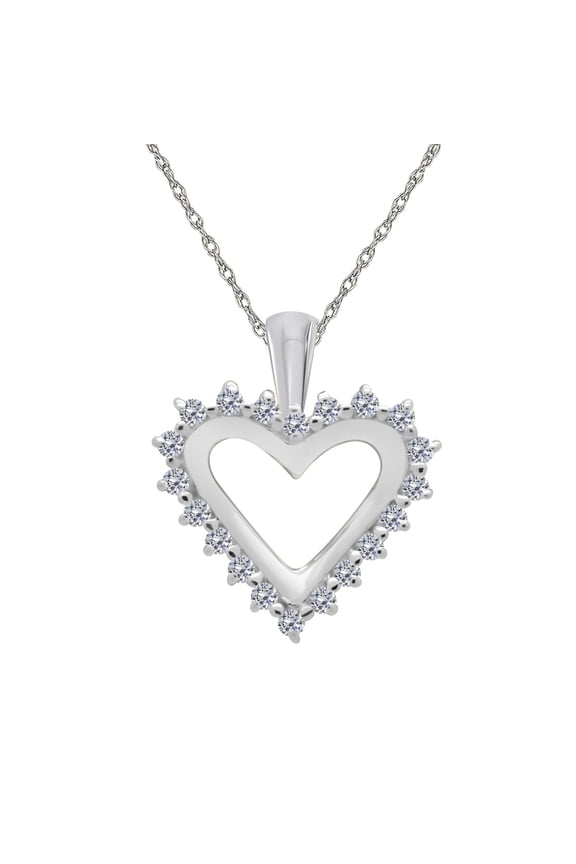 Aone Jewelry Engagement Necklace for Women 0.25 Carat. Diamond Heart Pendant 4 prongs 10K White Gold With 18'' Chain