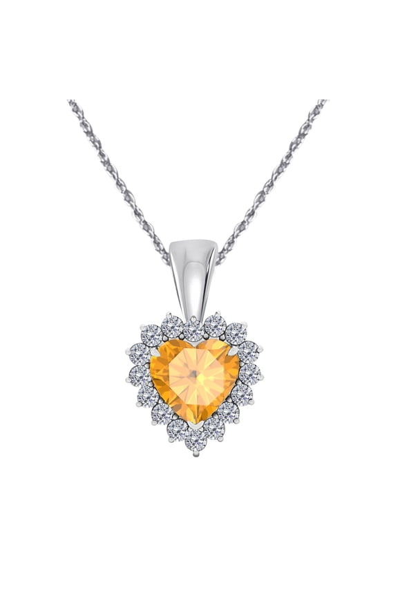 Aone Jewelry Engagement Necklace for Women 0.80 Carat Beautiful Heart Shape Gemstone and Diamond Pendant 4 prongs 10K White Gold With 18'' Chain