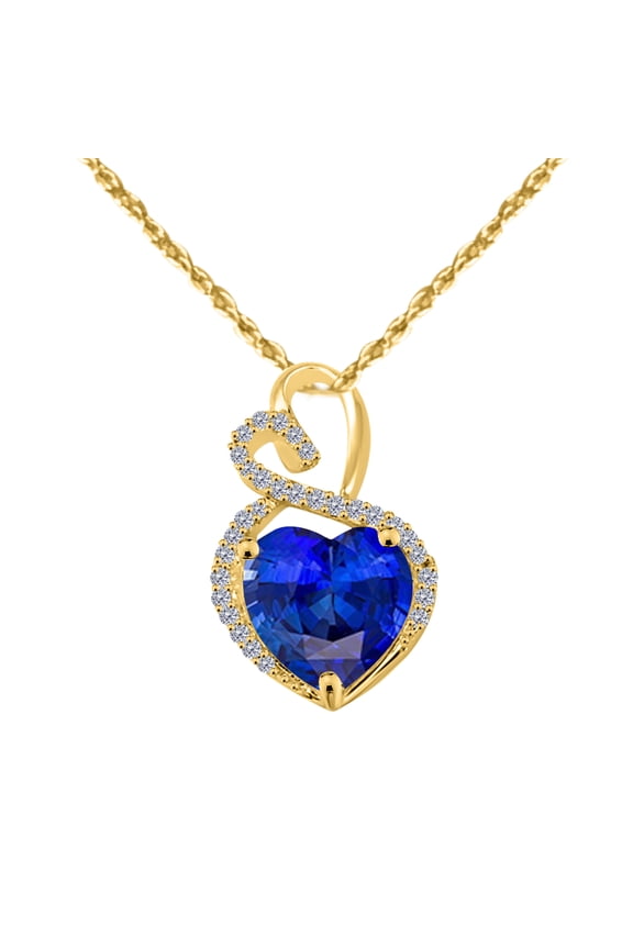 Aone Jewelry Engagement Necklace for Women 3.90 Carat Diamond and Heart Shape Gemstone Yellow Gold Pendant 4 prongs 14K With 18'' Chain