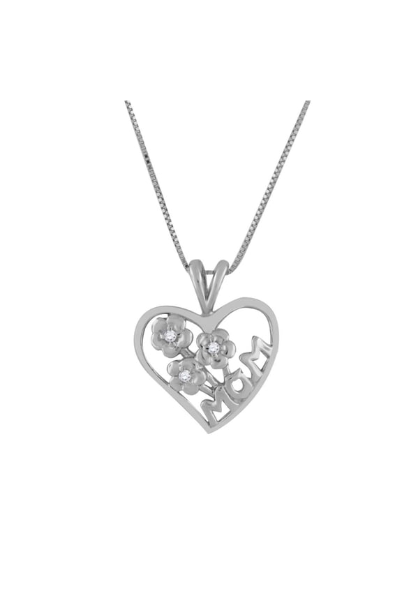 Aone Jewelry Heart Shape Mom Pendant For Woman With Floral Design In Center With Round Shape Diamond Crafted In 10k Rose White and Yellow Gold With 18 Gold Plated Over 925 Sterling Silver Box Chain