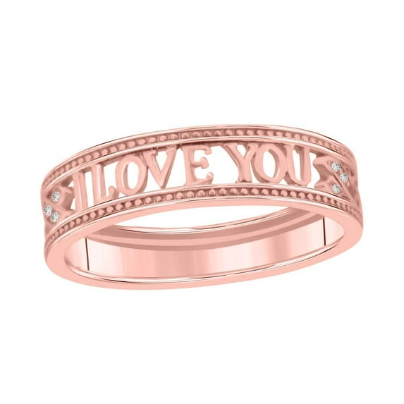 AoneJewelry 0.10 Carat Diamond I Love You Lightweight Wedding Band In 10K Solid White, Rose & Yellow Gold Sold By Aonejewelry