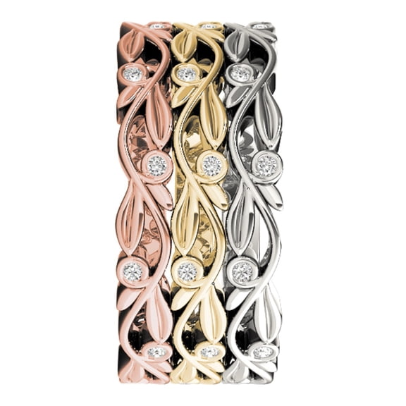 AoneJewelry 0.15 Carat 18K Diamond Stackable Trio Wedding Band In Gold