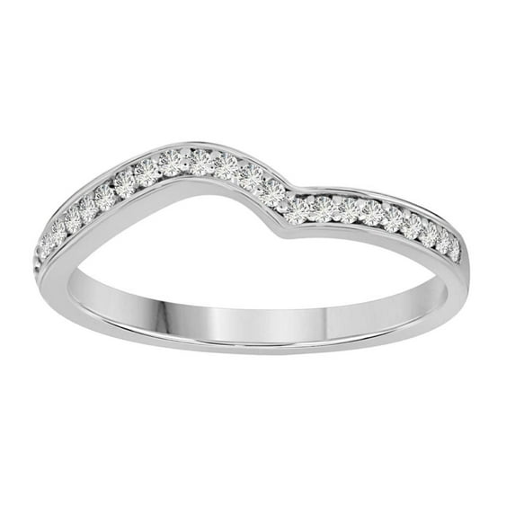 AoneJewelry 0.20 Carat Diamond Curved Wedding Band In 10K Solid White Gold