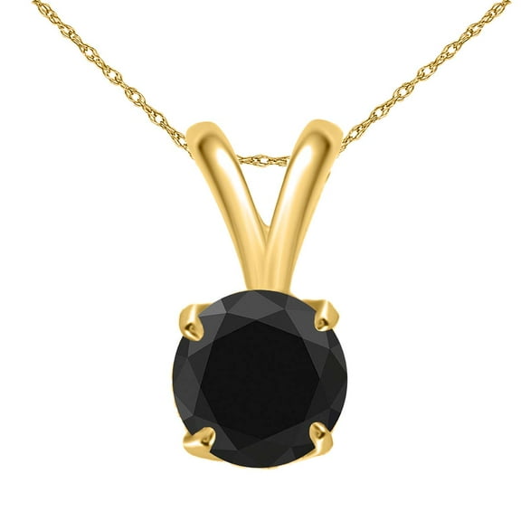 AoneJewelry 0.25 CT Round Black Diamond Solitaire Pendant Necklace for Women in Solid 14K Yellow Gold