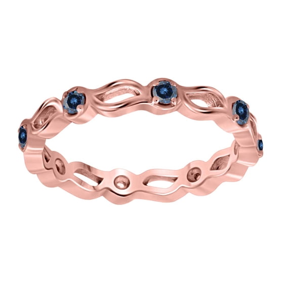 AoneJewelry 0.25 Carat Blue Diamond Eternity Wedding Band In 18K Rose Gold