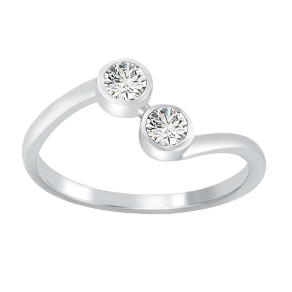 AoneJewelry 0.25 Ct Round Shaped Natural Full Cut Finished Two Stone Crafted In 10K White Gold Engagement Wedding Ring For Women(IJ/I1-I2)