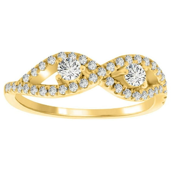 AoneJewelry 0.35 Ct Round Shape 2 Natural Diamond In Center With 21 white Side diamonds (IJ/I2-I3) Twisted Design Crafted In 10K Rose White and Yellow Gold Engagement wedding Ring For Women