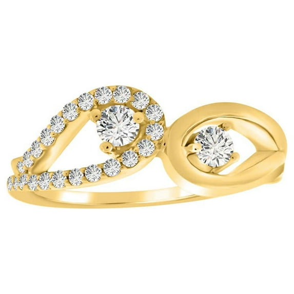 AoneJewelry 0.5 (Half) Carat Round Shape Single Cut Two Center Stone With Multi Side Stones Crafted In 10K Rose White & Yellow Gold Engagement Wedding Ring For Women(IJ/I2-I3)