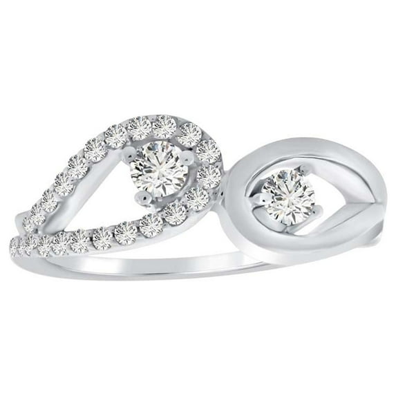 AoneJewelry 0.5 (Half) Carat Round Shape Single Cut Two Center Stone With Multi Side Stones Crafted In 10K Rose White & Yellow Gold Engagement Wedding Ring For Women(IJ/I2-I3)