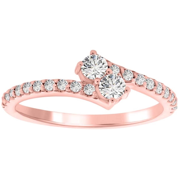 AoneJewelry 0.50 Ct Round Shape Single-Cut 2 Natural Diamond In Center With 20 white Side diamonds Crafted In 14K Rose White and Yellow Gold Engagement wedding Ring For Women