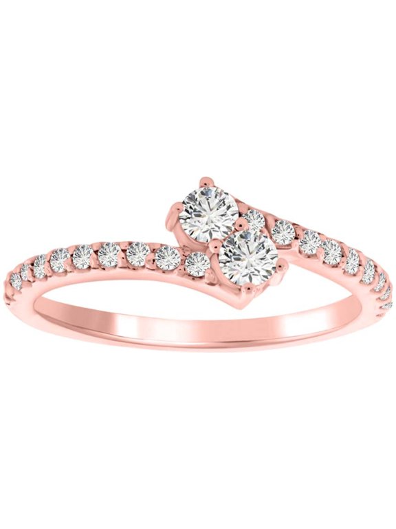0.50 Ct Round Shape Single-Cut 2 Natural Diamond In Center With 20 white Side diamonds Crafted In 14K Rose White and Yellow Gold Engagement wedding Ring For Women